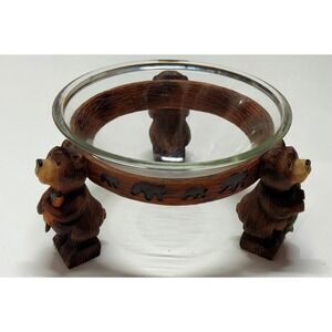 Rustic Bear Candy Dish Bowl Glass Insert Cabin‎ Decor Woodland